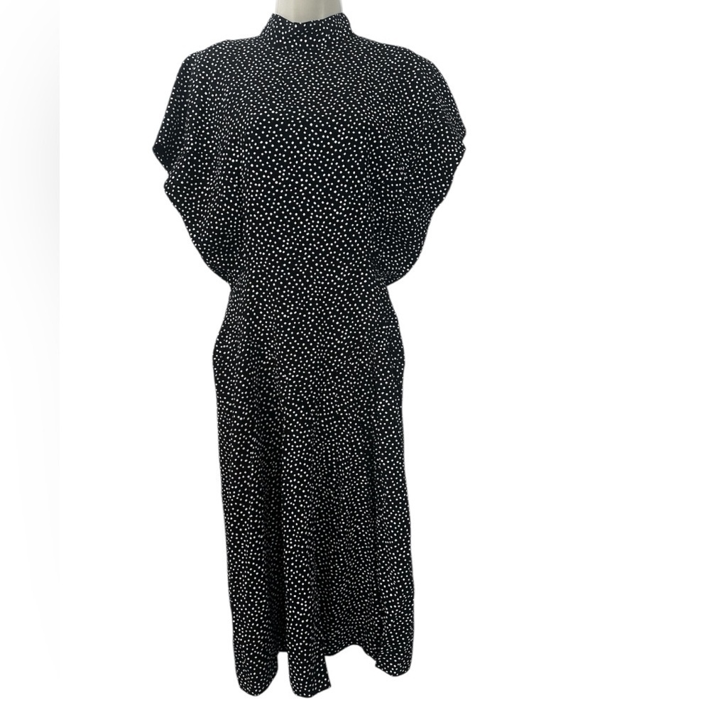 Betsyās Things Small Vintage Polka Dot Midi Dress Retro Pin-up High Neck 80s USA